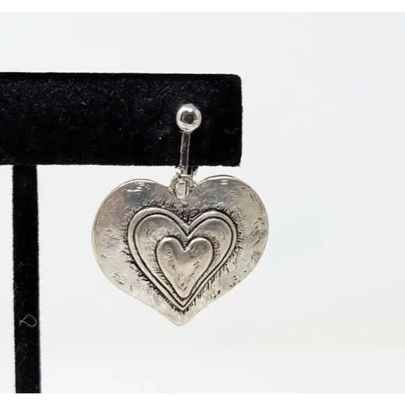 Silver Tone Layered Heart Necklace Earrings Set Multi-Strand Clip On Boho - Picture 4 of 13